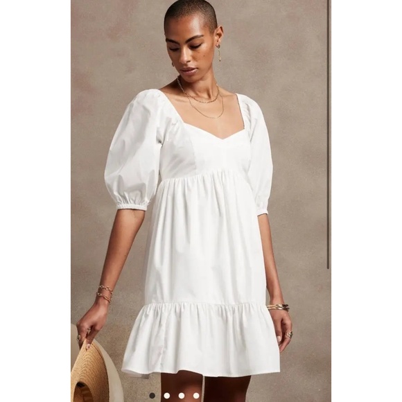 Banana Republic White Mini Baby Doll Dress - NWT Medium Petite - Picture 1 of 8
